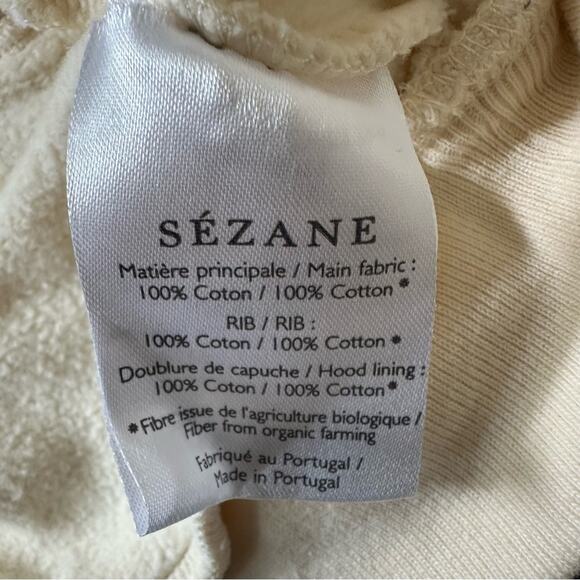 Sezane Aluna Hoodie Sweatshirt Organic Cotton Sweat Shirt Top Ecru Cream Yellow - Picture 9 of 15